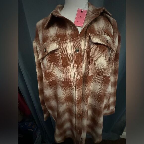 NWT $41 Simply Southern Men Shacket Brown Plaid Flannel Long Sleeve Shirt XL - Picture 1 of 4